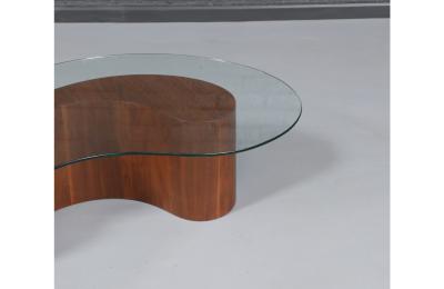 Mid Century Sculpted Biomorphic Shaped Coffee Table w Glass Top