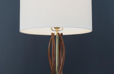 Mid Century Sculpted Walnut Base with Brass Accent Table Lamp