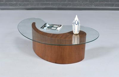 Mid Century Sculpted Walnut Biomorphic Shaped Coffee Table w Glass Top