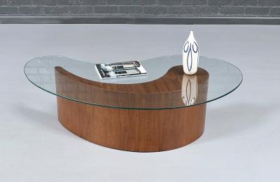 Mid Century Sculpted Walnut Biomorphic Shaped Coffee Table w Glass Top