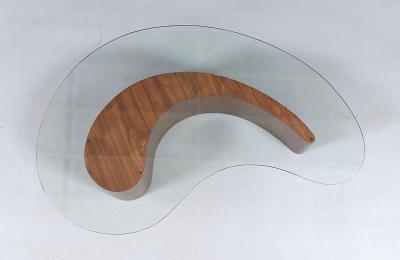 Mid Century Sculpted Walnut Biomorphic Shaped Coffee Table w Glass Top
