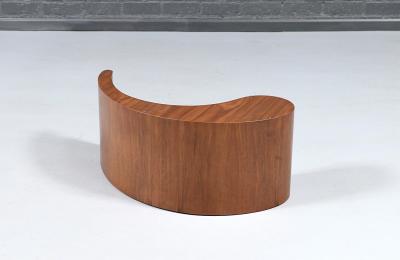 Mid Century Sculpted Walnut Biomorphic Shaped Coffee Table w Glass Top