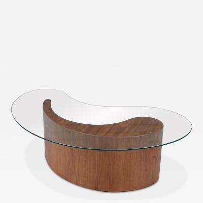 Mid Century Sculpted Walnut Biomorphic Shaped Coffee Table w Glass Top