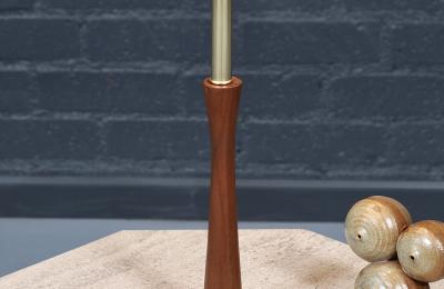 Mid Century Sculpted Walnut Floor Lamp w Travertine Side Table