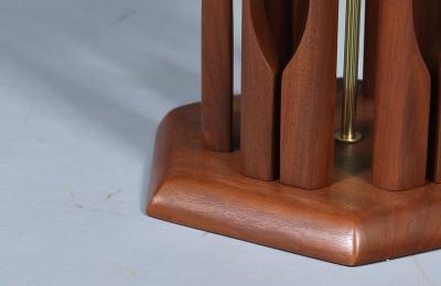Mid Century Sculpted Walnut Floor Lamp w Travertine Side Table