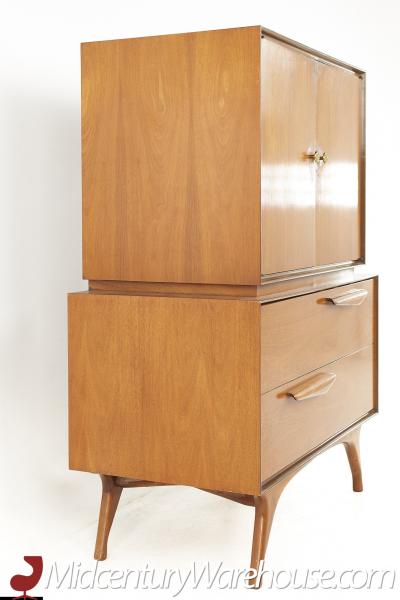 Mid Century Sculpted Walnut Highboy Armoire Gentlemans Chest