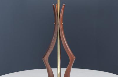 Mid Century Sculpted Walnut with Brass Accent Table Lamp