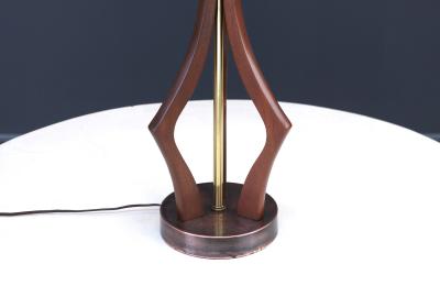 Mid Century Sculpted Walnut with Brass Accent Table Lamp