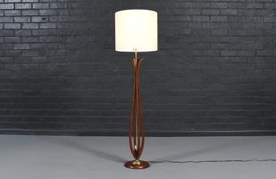 Mid Century Sculpted Wood Floor Lamp by Roller Lamp Co 