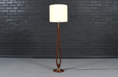 Mid Century Sculpted Wood Floor Lamp by Roller Lamp Co 