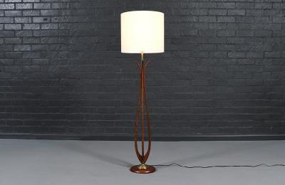 Mid Century Sculpted Wood Floor Lamp by Roller Lamp Co 