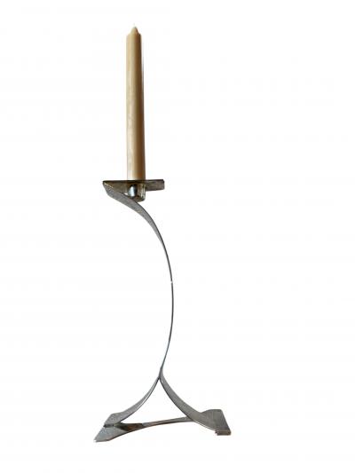 Mid Century Sculptural Candlestick with Curved Stem and Architectural Base