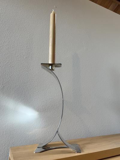 Mid Century Sculptural Candlestick with Curved Stem and Architectural Base