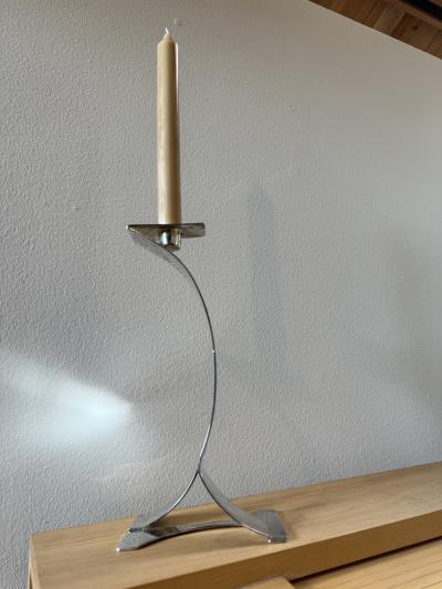 Mid Century Sculptural Candlestick with Curved Stem and Architectural Base