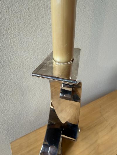 Mid Century Sculptural Candlestick with Curved Stem and Architectural Base