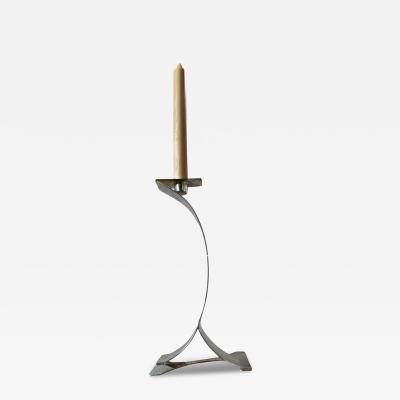 Mid Century Sculptural Candlestick with Curved Stem and Architectural Base