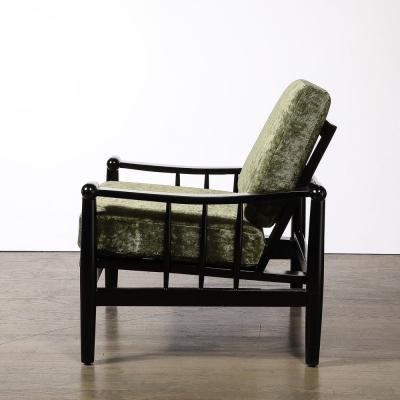 Mid Century Sculptural Ebonized Walnut Green Fabric Rounded Pommel Club Chair