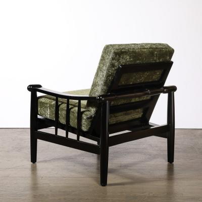 Mid Century Sculptural Ebonized Walnut Green Fabric Rounded Pommel Club Chair