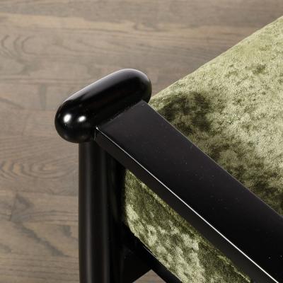 Mid Century Sculptural Ebonized Walnut Green Fabric Rounded Pommel Club Chair