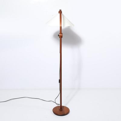 Mid Century Sculptural Teak Adjustable Floor Lamp w Custom Archival Paper Shade