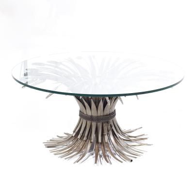 Mid Century Sheaf of Wheat Metal and Glass Coffee Table