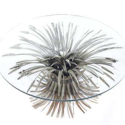 Mid Century Sheaf of Wheat Metal and Glass Coffee Table