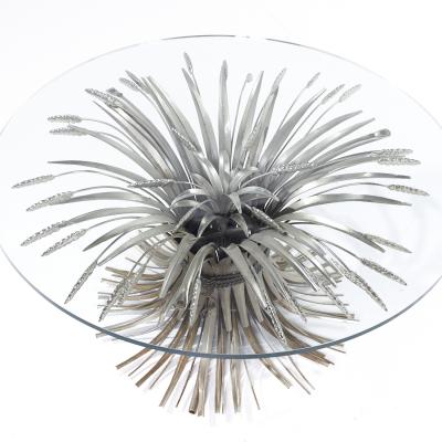 Mid Century Sheaf of Wheat Metal and Glass Coffee Table