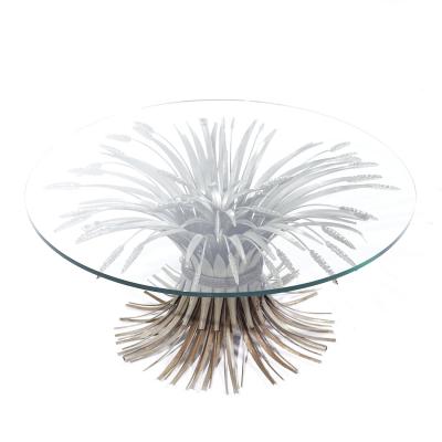 Mid Century Sheaf of Wheat Metal and Glass Coffee Table