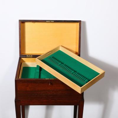 Mid Century Silver Book Matched Teak Chest Sculptural Handles in Macassar Ebony