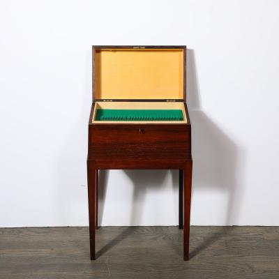 Mid Century Silver Book Matched Teak Chest Sculptural Handles in Macassar Ebony