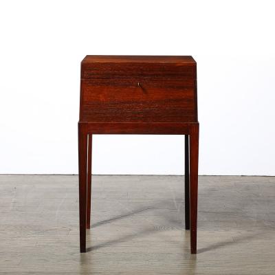 Mid Century Silver Book Matched Teak Chest Sculptural Handles in Macassar Ebony