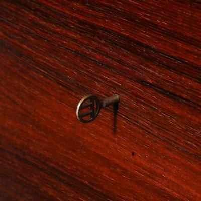 Mid Century Silver Book Matched Teak Chest Sculptural Handles in Macassar Ebony