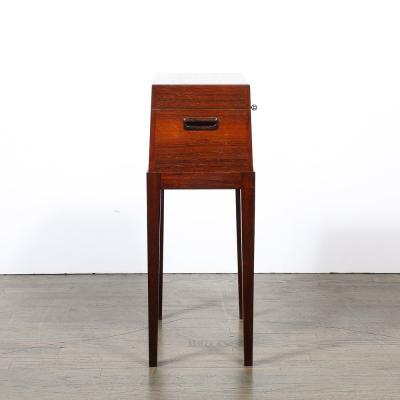 Mid Century Silver Book Matched Teak Chest Sculptural Handles in Macassar Ebony