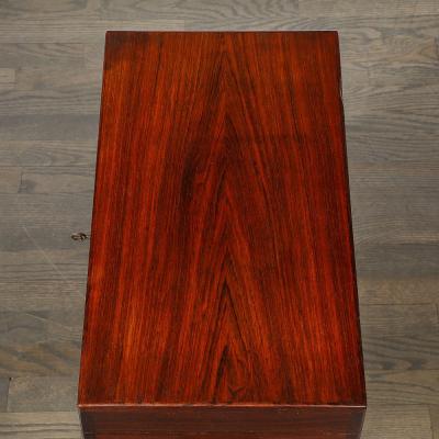 Mid Century Silver Book Matched Teak Chest Sculptural Handles in Macassar Ebony
