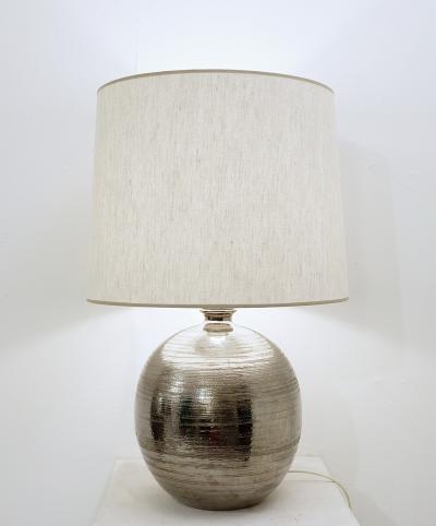 Mid Century Silver Enameled Ceramic Table Lamp