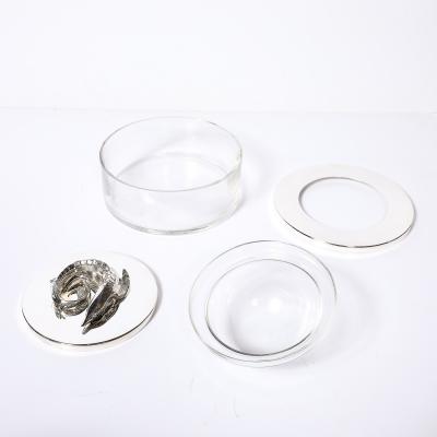 Mid Century Silver Plate Glass Caviar Service with Sculptural Sturgeon Handle