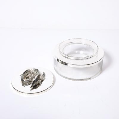 Mid Century Silver Plate Glass Caviar Service with Sculptural Sturgeon Handle