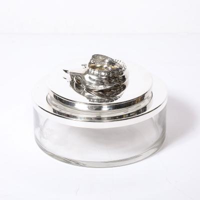 Mid Century Silver Plate Glass Caviar Service with Sculptural Sturgeon Handle