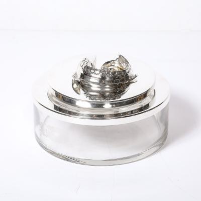 Mid Century Silver Plate Glass Caviar Service with Sculptural Sturgeon Handle