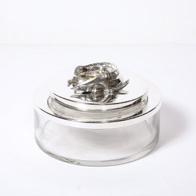 Mid Century Silver Plate Glass Caviar Service with Sculptural Sturgeon Handle
