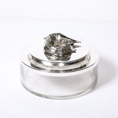 Mid Century Silver Plate Glass Caviar Service with Sculptural Sturgeon Handle