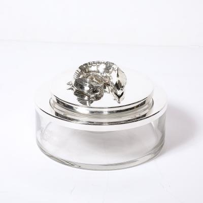 Mid Century Silver Plate Glass Caviar Service with Sculptural Sturgeon Handle