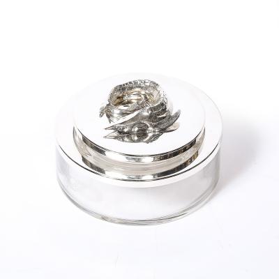 Mid Century Silver Plate Glass Caviar Service with Sculptural Sturgeon Handle