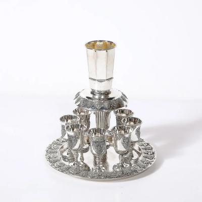 Mid Century Silver Plated Fountain Kiddush Cup Set in Grape Vine Motif