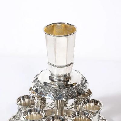 Mid Century Silver Plated Fountain Kiddush Cup Set in Grape Vine Motif