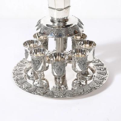 Mid Century Silver Plated Fountain Kiddush Cup Set in Grape Vine Motif