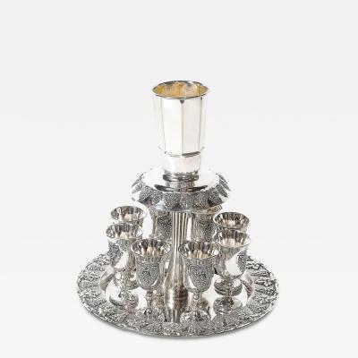 Mid Century Silver Plated Fountain Kiddush Cup Set in Grape Vine Motif