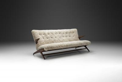 Mid Century Sofa with Sheepskin Upholstery Denmark 1950s