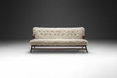 Mid Century Sofa with Sheepskin Upholstery Denmark 1950s