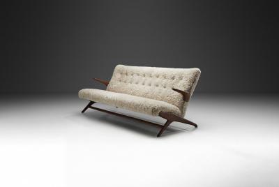 Mid Century Sofa with Sheepskin Upholstery Denmark 1950s